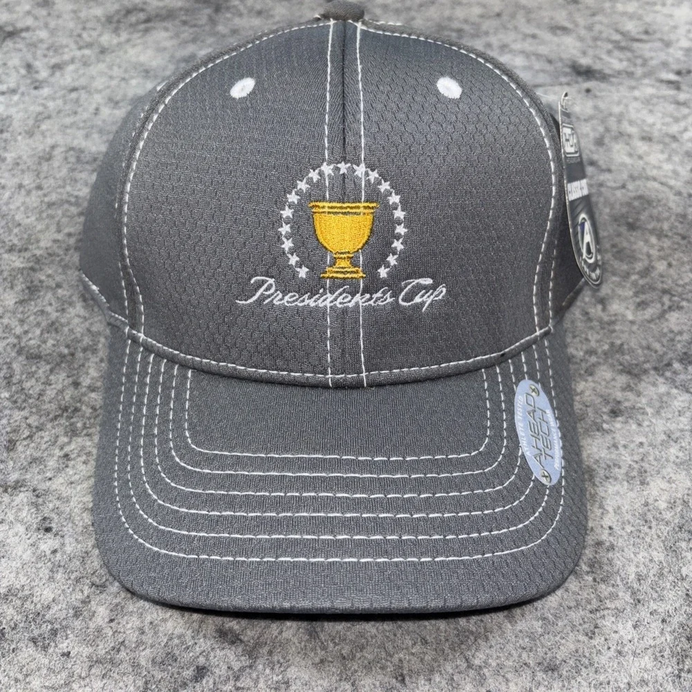 NWT Ahead Tech Presidents Cup Gray Hat PGA Golf Embroidered Logo‎ Cap Adjustable